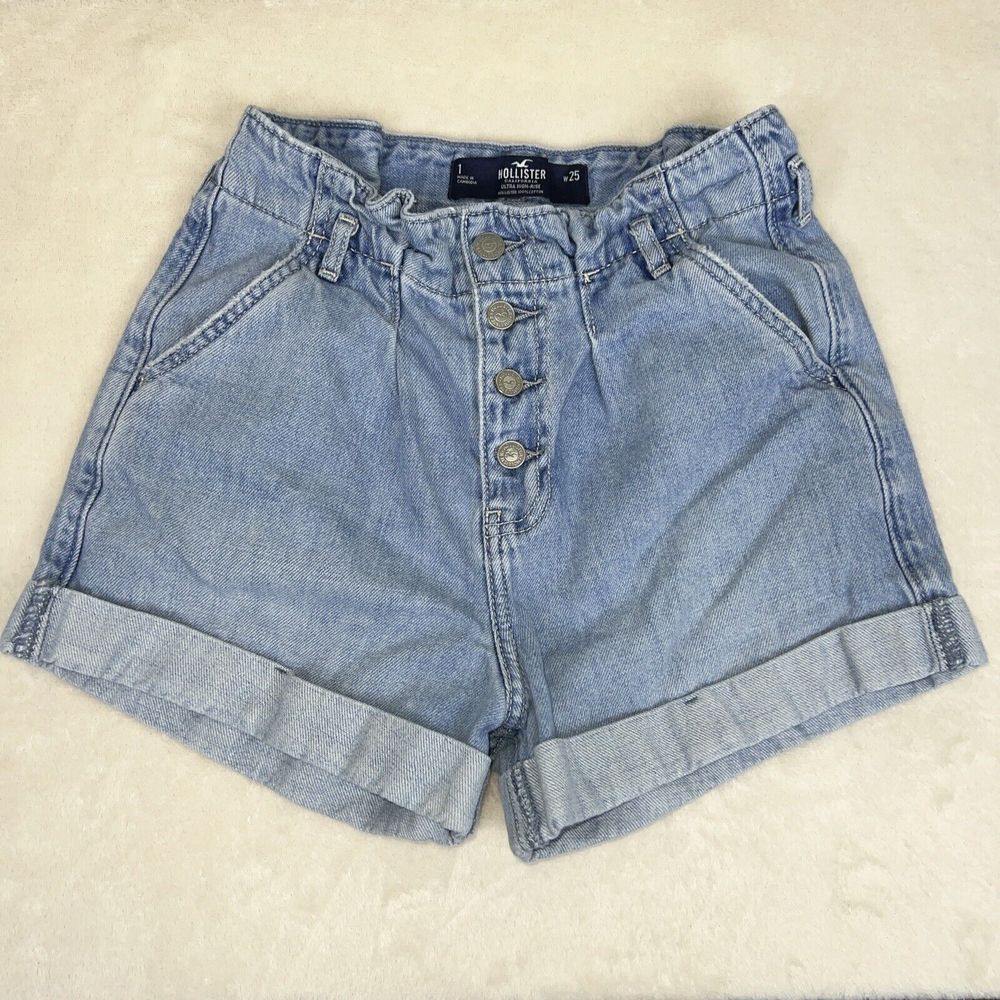 Hollister Womens Jean Shorts 26 Blue Curvy Ultra High Rise Mom Cuffed Denim